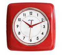 AudLee 23cm Retro Color Indoor Wall Clock, Battery Operated Square Clock. Decorative Clock for Home, Office, Kitchen, Bedroom, Bathroom Living Room, School. Sweep Movement (Red)
