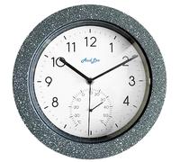 AudLee 25cm Indoor Faux Concrete Wall Clock with Thermometer - Battery Operated, Silent Sweep Movement - Decorative Round Clock for Home, Office, or School