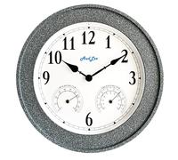 AudLee 50cm Indoor/Outdoor Faux Concrete Wall Clock with Thermometer & Hygrometer - Waterproof, Battery Operated, Silent Sweep Movement - Decorative Clock for Patio, Garden, or Home