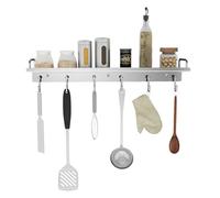 Audmore Kitchen Utensil Rack, 19.7 inch Spice Rack with 6 Hooks Wall Mount, Over the Stove Shelf, Stainless Steel, Hanging Storage Wall Shelf for Spatula Spoon, Seasoning Jar Organizer