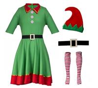 AudMsier Green Elf Women's Clothing Elf Set Hat Shirt and Pants, Christmas Carnival Costume Role-Playing(Mujer,XXS)