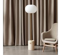 Audo Copenhagen Audo JWDA floor lamp, brass/beige, travertine, 130 cm, dimmable.