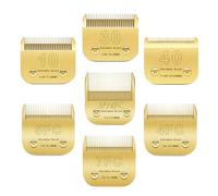 Audoc 7Pack 10 Blades Dog Grooming Blades Compatible with Andis/Oster A5/Wahl KM-10 Series Dog Clippers Replacement Blades,Detachable Dog Clipper Blades,Gold (7PCS #10+30+40+3FC+4FC+5FC+7FC)