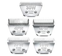Audoc Wide Blade Pet Grooming Clipper Blades for Andis,Oster A5,Wahl km10 Clippers,Silver,Size:10W+30W+4FW+5FW+7FW-5pack