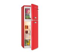 KLARSTEIN Audrey Retro - Retro Fridge-Freezer Combination, Fridge Freezer, Fridge and Freezer, Refrigerator, Infinitely Variable Cooling Capacity, Interior Lighting, 41 dB Operating Noise, Red