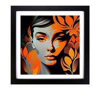 Audrey Hepburn Art Deco Framed Print | 18x18 Inch Black Framed Wall Art | Ready to Hang | Art Deco Nature Picture | Living Room Bedroom Lounge Office