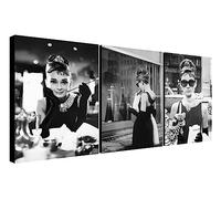 Audrey Hepburn - Breakfast at Tiffany's - Movie Art - Set of 3 Prints - Wrapped Framed Canvas Wall Art - Various Sizes (A3 [41cm x 30cm])