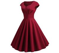 Audrey Hepburn Dresses for Women Vintage Solid Color Swing Party Evening Dress 1950s Retro Rockabilly Dresses Cocktail Evening Gown Womens V-Neck Summer Casual Short Sleeve A Line Swing Dress