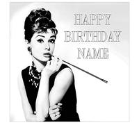 Audrey Hepburn Inspired Edible Icing Cake Topper Precut - Personalised (2. Square 7.5inch)