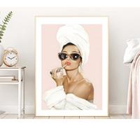 Audrey Hepburn Lipstick Pink Print Wall Art Home Decor Fashion Art Prints (A3)
