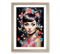 Audrey Hepburn Modern Framed Wall Art Print, Ready to Hang Picture for Living Room Bedroom Home Office, Oak A2 (48 x 66 cm)