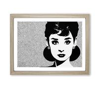 Audrey Hepburn Monochrome Vol.1 Framed Print | A4 Oak Framed Wall Art | Ready to Hang | Modern Nature Picture | Living Room Bedroom Lounge Office