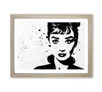 Audrey Hepburn Monochrome Vol.2 Framed Print | A3 Oak Framed Wall Art | Ready to Hang | Modern Nature Picture | Living Room Bedroom Lounge Office