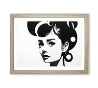Audrey Hepburn Monochrome Vol.4 WHT Framed Print | A4 Oak Framed Wall Art | Ready to Hang | Modern Nature Picture | Living Room Bedroom Lounge Office