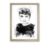 Audrey Hepburn No.5 V3 Modern Framed Print | A4 Oak Framed Wall Art | Ready to Hang | Modern Nature Picture | Living Room Bedroom Lounge Office
