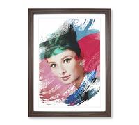 Audrey Hepburn No.7 V2 Modern Framed Wall Art Print, Ready to Hang Picture for Living Room Bedroom Home Office Décor, Walnut A2 (64 x 46 cm)