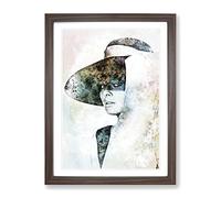 Audrey Hepburn Portrait In Abstract Modern Art Framed Wall Art Print, Ready to Hang Picture for Living Room Bedroom Home Office Décor, Walnut A4 (34 x 25 cm)