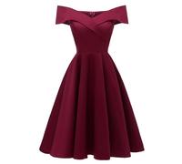 Audrey Hepburn Women's 1950s Cocktail Dress - Elegant Off Shoulder Swing Tea Dress - Vintage Rockabilly 50s 60s Dance Gown - Wine