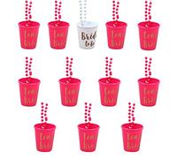 AUEAR, 12 Pack Team Bride and Bride to Be Plastic Beaded Shot Glass Necklace with Gold Foil for Bachelor Wedding Party and Bridal Shower Decorations