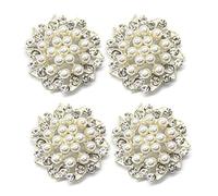 AUEAR, 15 Pack Faux Rhinestone Pearl Flower Buttons Fashion Silver Crystal Button Brooches for Jewelry Making Clothing DIY Craft