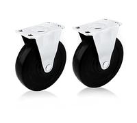AUEAR, 2 Pack 4 Inch Rubber Caster Wheels Heavy Duty Fixed Black Casters with Rigid Non-Swivel Top Plate for Furniture