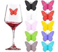 AUEAR, 20 Pack Silicone Drink Markers Wine Glass Charms Butterfly Tags Identifier