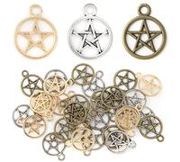 AUEAR, 30 Pack Antique Pentacle Star Protection Pendant Lucky Pentagram Charms for Jewelry Making Accessory Necklace DIY Craft