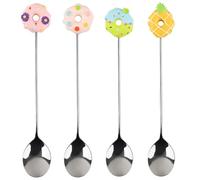 AUEAR, 4 Pack Cute Coffee Spoons Doughnut Stainless Steel Donut Teaspoons Dessert Cake Yogurt Ice Cream for Home Office Party Restaurant