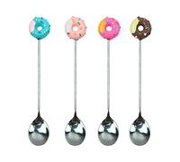 AUEAR, 4 Pack Stirring Spoons Cute Doughnut Coffee Spoon Stainless Steel Little Teaspoons Mini Donut Dessert Ice Cream Tea Sugar Stirrers for Tableware Multi-Functional Kitchen Tools