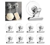 AUEAR, 8 Pack Suction Cup Clips Plastic Round Clamps Holder with Stainless Clip Advertising Pop Display Stand Business Cards Clamp Reusable