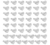 AUEAR, Family Charms Pendants Heart Shaped Charm Pendant for DIY Crafts Jewelry Making, 50 Pack, Metal, No Gemstone