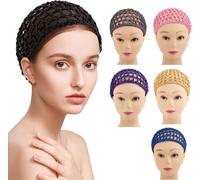 AUEAR, Hair Nets Cap Sleeping Hairnet Snoods Wrap Bonnets Long Straight Curl Wig Head Protector Mesh Wrapping Crochet Wave Cook Hats Bun Lift Strap Weaving Sew for Women Ballet (6 Colors, 6 Pack)