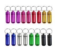 AUEAR, Mini Pill Box Keychain Waterproof Aluminum Geocaching Container Tube for Outdoor Camping Travel, Mix 7 Colors, 15 Pack