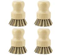 AUEAR, Natural Bamboo Dish Scrub Brush Cleaning Pot Scrubber Brushes Coconut Bristles for Cast Iron Skillet Pots Pans (4 Pack)