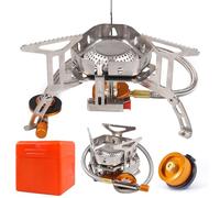 AUEJACKY Portable Gas Stove, 3500W Windproof with Piezo Ignition, Stainless Steel & Copper, Ideal for Camping, Hiking & Outdoor Trips