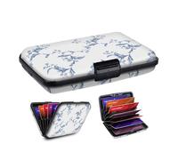 AUEKLLW Mini RFID Aluminum Credit Card Holder for Women Men, Slim Business Hard Card Case, Cute Card Wallet ID Case, Boho Blue Flowers