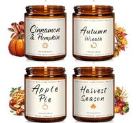 Auelife Autumn Candle Set, 4 Pack Scented Candles Gifts for Women & Men | Apple Pie, Cinnamon & Pumpkin, Harvest Season, Aromatherapy Candles, Scented for Autumn Home Décor & Candles Gift for Women