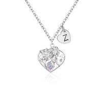 Aueoero Gifts for Girls Kids - 3D Initial Mermaid Necklace for Women Teen, Pearl Heart Mermaid Necklaces for Birthday Gifts, Christmas Gift, A., Copper, Cubic Zirconia