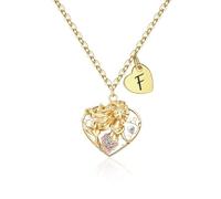 Aueoero Gifts for Girls Kids - 3D Initial Mermaid Necklace for Women Teen, Pearl Heart Mermaid Necklaces for Birthday Gifts, Christmas Gift, L, Copper, Cubic Zirconia