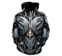 Aueoero Men's Graphic Pullover Hoodie, Teen Boy 3D Print Novelty Sweatshirt, Grey Robot, S-M