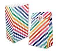 AUERVO 20PCS Rainbow Stripe Kraft Paper Candy Bags, Grocery Goodie Gift Treat Bags With Thank You Stickers for Birthday Wedding Valentines' Day Sweets Gifts Favour 5" X 9"