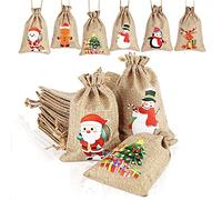 AUERVO 24pcs Christmas Jute Burlap Bags, Xmas Jute Linen Burlap Drawstring Gift Candy Pouch Snack Sack Craft Goodie Bags for kids Xmas Party Favors