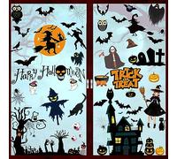 AUERVO 9 Sheets Halloween Window Stickers, Bats Spiders Pumpkin Style Static Sticker for Halloween Window Decoration