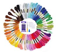 AUERVO Embroidery Threads 50 Skeins Per Pack Embroidery Floss,Cross Stitch Threads，Friendship Bracelets Floss，Crafts Floss Rainbow Color with Free Embroidery Needles,Floss Bobbins