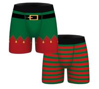 Aueyan Mens Boxer Briefs Funny Novelty Underwear Hilarious Gifts for Men No Fly, 2 Pack, Elf Bells & Stripe, L