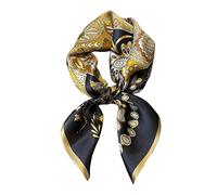 Aufeel 100% Pure Mulberry Silk Square Scarf for Hair-27''x27''- Women Silk Neckerchief Head Wrap Scarf, Black Yellow, S