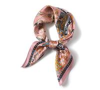 Aufeel 100% Pure Mulberry Silk Square Scarf for Hair-27''x27''- Women Silk Neckerchief Head Wrap Scarf, Pink Chain, S