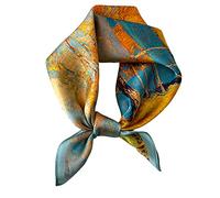 Aufeel Women's 100% Pure Mulberry Silk Small Square Scarf - Neckerchief Women - Silk Headscarf - 21" x 21", Golden Tree, S