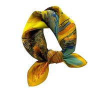 Aufeel 100% Real Mulberry Silk Women Small Square Neck Scarfs 21" Lightweight Headscarf Printed Neckerchief Gift Packed(Golden Painting), Golden Painting, S
