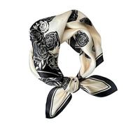 Aufeel 100% Real Mulberry Silk Women Small Square Neck Scarfs 21" Lightweight Headscarf Printed Neckerchief Gift Packed, Black Flower 1, S